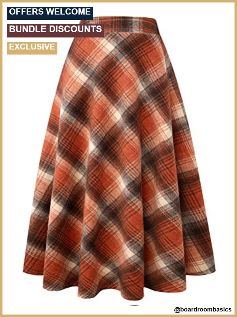 Wool Blend Plaid A-Line Maxi Skirt High Waisted Flared Winter